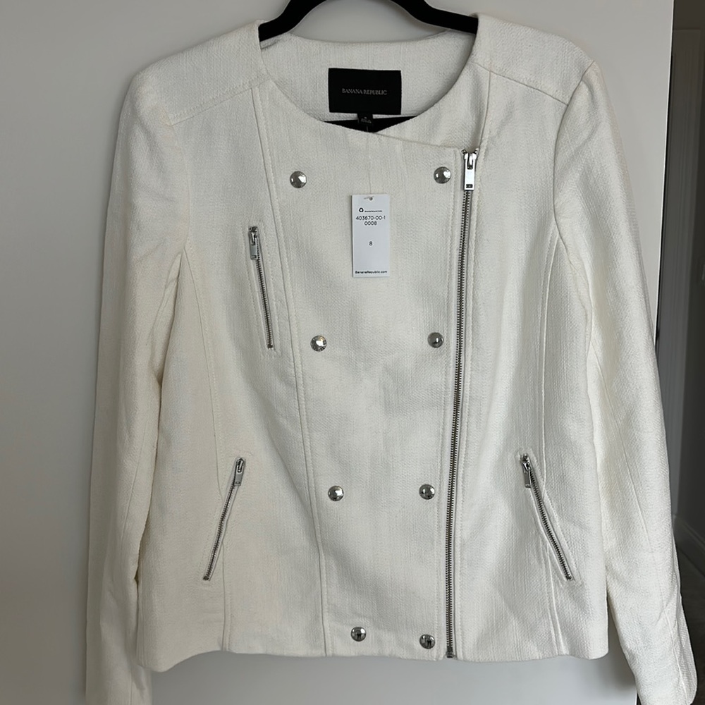 Banana Republic White Tweed Moto Jacket - Size 8